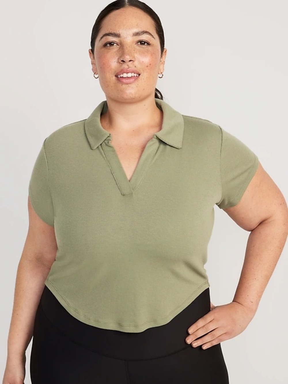 Old navy ultralite rib knit polo crop top green size XXL